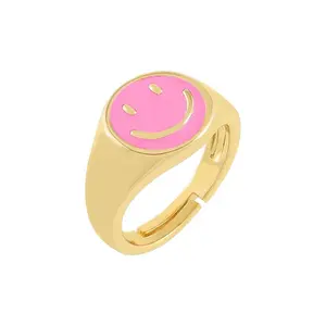 Gemnel wholesale luxury women chunky smile face open signet enamel ring