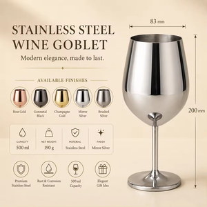 Gobelet à vin en acier inoxydable 304 de 500 ml, <span class=keywords><strong>incassable</strong></span>, à simple paroi, à <span class=keywords><strong>pied</strong></span> haut, pour vin rouge, idéal pour les fêtes et les bars - Product Image 4