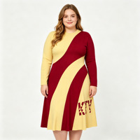 Pull-over pour femmes, best-seller de l'hiver, col rond, manches longues, couleur contrastée, robe midi décontractée, élégante, pour femmes, robe de soirée