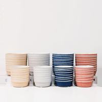 Pot Tanaman Keramik Matte Warna Oranye Terakota - Tekstur Bergaris Boho Minimalis untuk Interior (Grosir)
