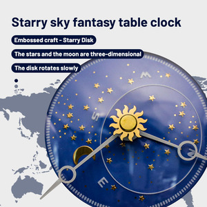 Bầu Trời Đầy Sao Cứu Trợ Kim Loại Điện Tử Thạch Anh Đài Phát Thanh Chiếu Bàn Đồng Hồ Với Giữa Thế Kỷ Thiết Kế Hiện Đại Cho Văn Phòng Nhà Trang Trí - Product Image 5