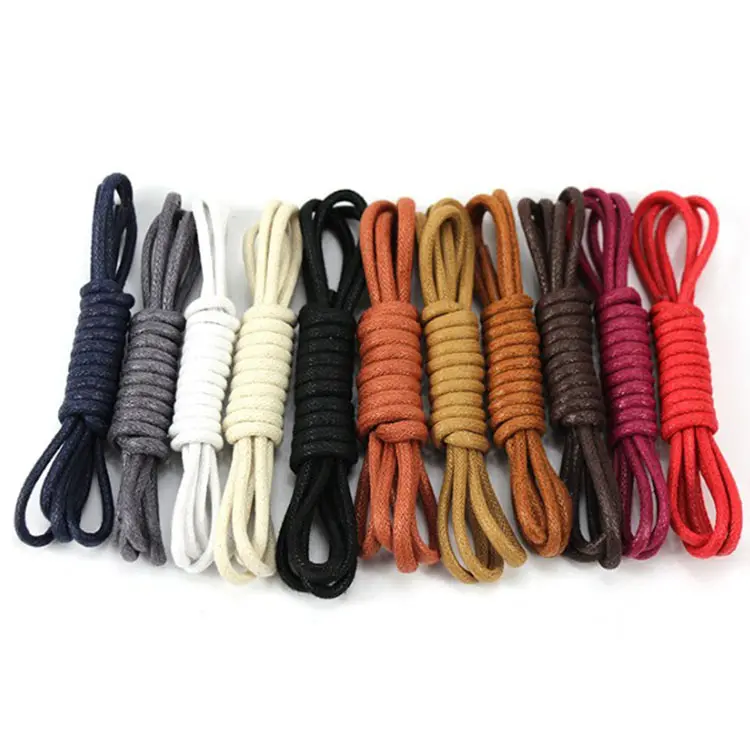 Manufacturer Custom Cotton Thin Waxed Shoelaces Round 5mm Black Shoe Laces For Casual Dress Boots Shoes