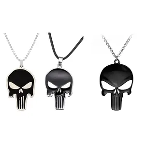 Mens Unisex Stainless Steel Leather Necklace Punisher Skull Face Mask L30