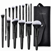 Logo personnalisé, vente en gros, 16 pièces, pinceaux de maquillage pour les yeux, fard à joues, poils synthétiques doux, kit de pinceaux cosmétiques