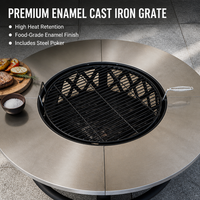 Table de barbecue et foyer extérieur rond en acier 2-en-1 de 120 cm, robuste, avec grille de cuisson en fonte émaillée
