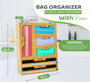 Bag Organizer Cutter Bamboo Bag Organizer and Plastic Wrap Dispenser with Storage for <b>Foil</b> Wax Paper Plastic Wrap - Product Image 2