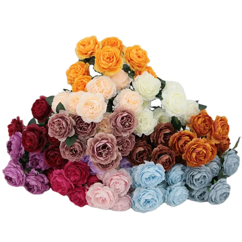ดอกไม้ประดิษฐ์8ซม. 7หัวดอกโบตั๋นช่อดอกไม้จำลองอุปกรณ์ตกแต่งงานแต่งงานของตกแต่งบ้านการจัดดอกไม้ขายส่ง