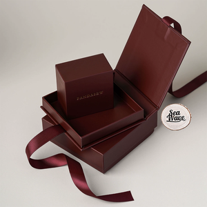 Элитная подарочная коробка для ювелирных изделий с индивидуальным логотипом, 2025, из бургундской бумаги, для колец, серег и браслетов - Product Image 2