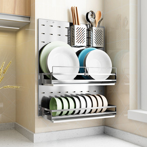 304 Stainless Steel Wall Shelf Dish Rack Chopsticks Condiment Bottle <b>Storage</b> <b>Kitchen</b> Organizer Minimalist Design - Product Image 2