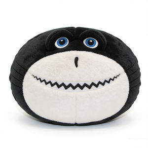 Customized Shark plush pillow, <b>Round</b> shark <b>cushion</b>, Black white shark plush, Shark face throw pillow, Ocean animal plush toy - Product Image 2