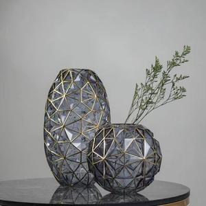 हल्के लक्जरी रचनात्मक हाइड्रेंजिया पेंट सोने के ग्लास वेस फूल व्यवस्थित कमरे घर का ग्लास वेस - Product Image 5