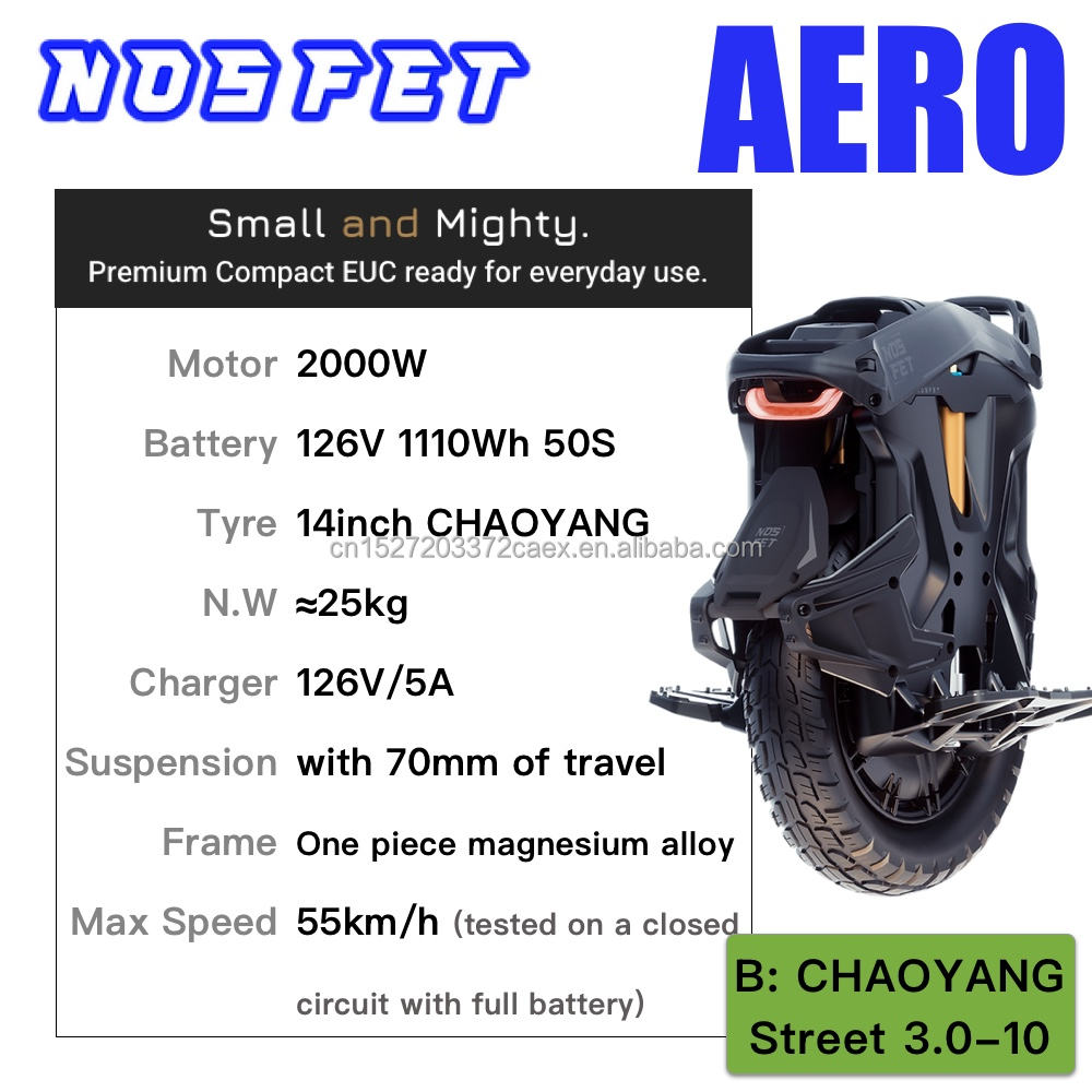 NOSFET AERO 2025 Electric Unicycle 2000W Motor, 14 Inch Tire