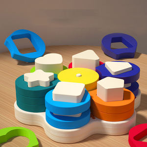 Dropshipping Shopify Fulfillment Geometric Matching Building <b>Blocks</b> Wooden Flower <b>Shape</b> Stacking Toy - Product Image 4