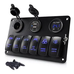 Interruptor de carro marinho 6Gang Dual USB ON-OFF, painel de interruptor à prova d'água 12V, painel de led