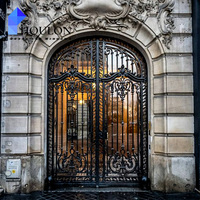 Portes Modernes Doubles Courbées en Fer Forgé et Fer Galvanisé, Personnalisées, Artistiques, avec Isolation Thermique pour Villa