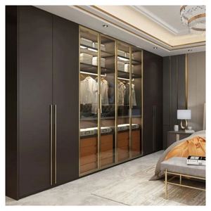 Bedroom Armoire Closet Elegant Design <b>Wooden</b> Custom Italy Style Wardrobe with Gold Frame and <b>Large</b> Hanging Space Low Price - Product Image 1