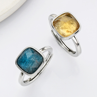 Bague ajustable en laiton plaqué or 18 carats avec pierre précieuse, citrine taille coussin et coquille d'ormeau, véritable pierre de naissance, pour femme - Vente en gros