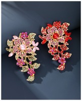 Broche Fleur en Cristal Rouge Tendance, Épingle Scintillante en Strass, Motif Vigne, Clip Lourd pour Écharpe, Blazer, Manteau, Mariage, Fête
