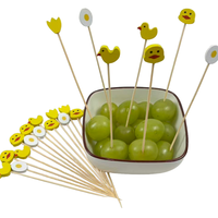 100pcs brochettes de bambou en forme de canard jaune 12cm mignon dessin animé gâteau fourchette à fruits fête d'anniversaire pour enfants