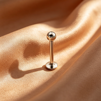 Piercing Labret en Titane ASTM F136 16G, Style Basique, Fileté, Qualité Implant, Dos Plat, Plaqué Or, Boule Simple, Bijou Corporel, Cadeau