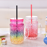 Offre Spéciale – Bocaux Mason en PS de 18 oz avec Paille, Personnalisables avec Logo, Mignons, Écologiques, Sans BPA, Qualité Alimentaire, Idéaux pour les Cadeaux de Fête Estivale