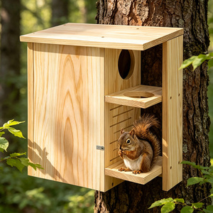 Casa y Comedero para Ardillas de <span class=keywords><strong>Madera</strong></span> Natural, Refugio para Animales Silvestres de Jardín, Caja de <span class=keywords><strong>Madera</strong></span> de Pino, Venta al Por Mayor Directa de Fábrica - Product Image 6