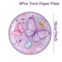 Ychon nouveauté violet papillon joyeux anniversaire fête à thème ensemble de vaisselle jetable joyeux anniversaire fête décoration fournitures