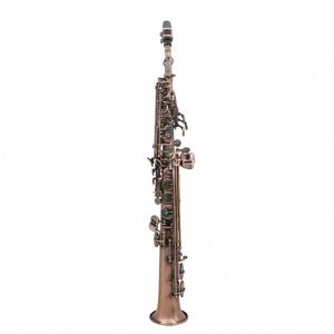 Saxophone soprano professionnel en laiton, corps détachable, instrument à vent droit, finition bronze antique rouge, tête en bakélite, incrustation d'ormeau - Product Image 2