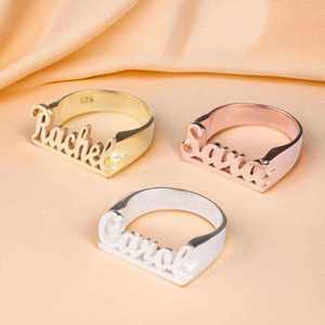 High Light Luxury Fashion Trend Custom Signet <strong>Personalised</strong> Engraved Letter <strong>Name</strong> Stain Steel <strong>Rings</strong> Women - Product Image 2