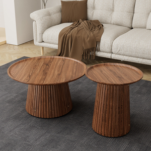 Set di 2 tavolini da caffè rotondi, grandi e piccoli, in legno, con finitura moderna in noce, per soggiorno e ufficio - Product Image 4