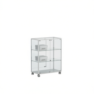 Vitrine encadrée en aluminium 71x37x90 cm blanche avec portes verrouillables en verre trempé, étagères réglables sur roulettes - Product Image 2