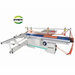 Mesin gergaji presisi HYSEN Tiongkok, gergaji Panel meja geser bergerak otomatis dengan Pres pneumatik