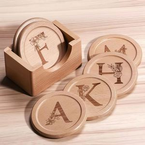Juego de 6 Posavasos de Madera de Nogal con Diseño de Lujo Personalizado, Grabado Láser, Grabado de Texto con Nombre, Resistente al Calor - Product Image 2