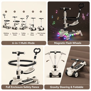 Personalizado OEM ODM 1-12 <span class=keywords><strong>años</strong></span> de edad Scooter multifuncional <span class=keywords><strong>6</strong></span> en 1 deportes al aire libre juguete música luz plegable niños Scooter para niños - Product Image 2