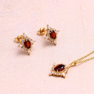 Emotional 925 <strong>Sterling</strong> <strong>Silver</strong> 14K Gold Plated Custom Gemstone Cz Zircon Cross <strong>Star</strong> Flower Red Garnet <strong>Necklace</strong> With Natural Stone - Product Image 4
