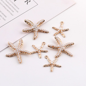 Colgante de aleación con diseño de estrella de mar y perla, 27mm 37mm, engaste de canal, accesorios DIY para joyería unisex - Product Image 2