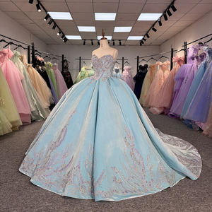 Jancember 6831 Exclusivo azul sin tirantes con cordones vestidos de noche para niñas - Product Image 3