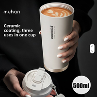Mug de voyage isotherme en acier inoxydable avec revêtement céramique, 500 ml, personnalisé, classique, avec affichage de la température et poignée, pour le bureau