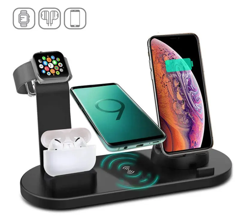 Multiple Devices 6 in 1Smart Wireless Mobile Phone Charger Fast Charging Dock Station phone holder charger for mobile phone