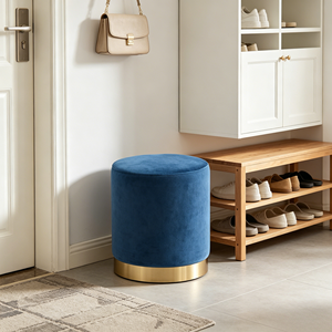 CARLFORD Modern Round Ottoman <strong>Footstool</strong> Pouf Luxurious and Elegant <strong>Velvet</strong> <strong>Blue</strong> for Living Room Bedroom School Hotel Hospital - Product Image 1