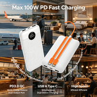 Batterie externe à charge rapide PD 22,5 W, 10 000 mAh, avec câbles intégrés Type C L, double câble C, écran LED numérique, 5 ports multi-sorties, portable