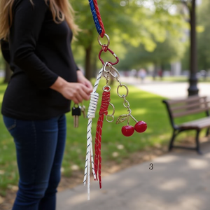 Llavero de cereza de aleación metálica con cuentas rojas y borla de cuerda para bolso o llaves, 600 unidades por caja - Product Image 3