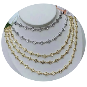 الزركون تمهيد شكل زهرة النحاس مطلي بالذهب الأسطوانة سلسلة ربط الكابل لسوار قلادة صنع المجوهرات - Product Image 2