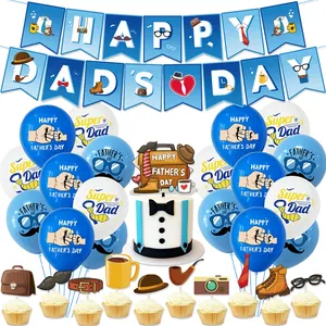 Trang trí tiệc Ngày của Cha màu xanh 12inch siêu CHA/chúc mừng Ngày của Cha Bóng bay bánh Topper Banner Trang trí gia đình Kit kk010