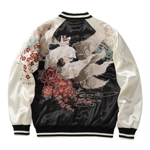 Nueva Chaqueta Sukajan de Lona para Hombre, Estilo High Street, con Bordado de Peonía y Zorro de Nueve Colas, Chaqueta Bomber de Piloto, Estilo Universitario, <span class=keywords><strong>Vintage</strong></span>, para Invierno - Product Image 1