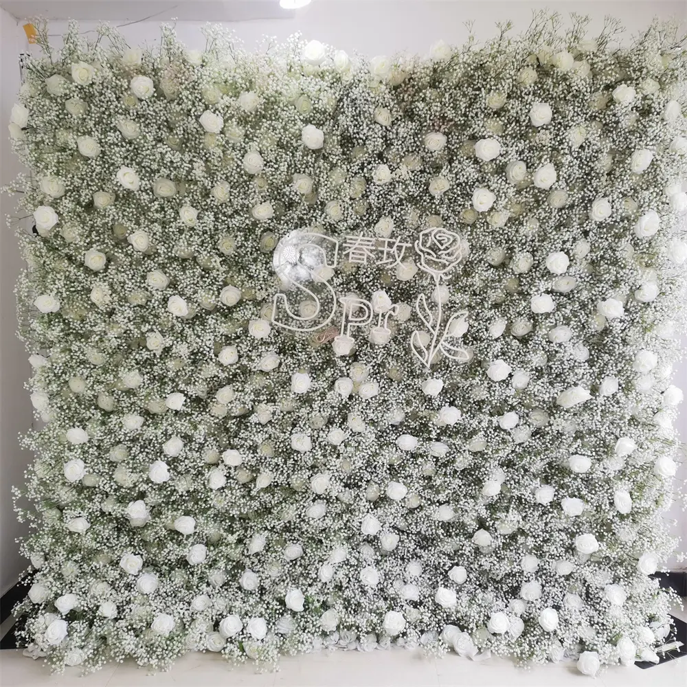 SPR custom made Wedding decoration babysbreath Rosewall flower background 240x240cm Silk Rose Flower white Artificial Flower