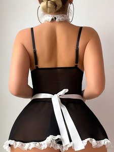 Costume da <span class=keywords><strong>Cameriera</strong></span> <span class=keywords><strong>Sexy</strong></span> in Pizzo all'Ingrosso per Giochi di Ruolo, Set di Lingerie Seducente e Trasparente, <span class=keywords><strong>Abito</strong></span> Corto - Product Image 6