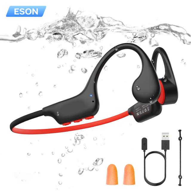 ESON OEM ODM Waterproof Bone Conduction Headphones IPX8 Swimming for Earphones with 8G TF Card 180mAh Magnetic Charging