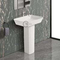 Ensemble lavabo et colonne en céramique sur socle, lavabo sur pied moderne pour salle de bain d'appartement