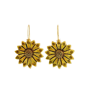 Orecchini Pendenti a Fiore Dorato Placcati in Oro 22k con Incastonatura a Castone, Gioielli da Donna per Uso Quotidiano - Product Image 1